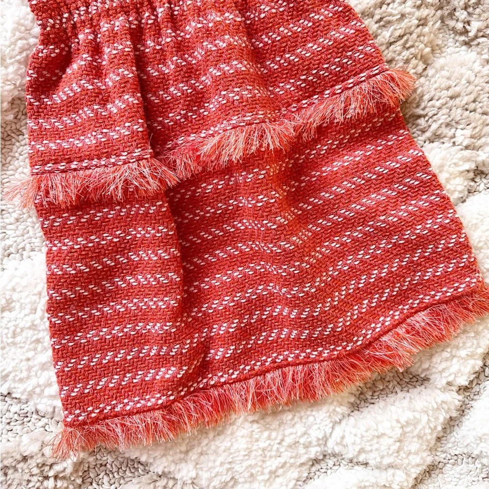 $400 maje tweed fringed striped fitted mini dress orange coral sz xs 34 - Picture 5 of 8